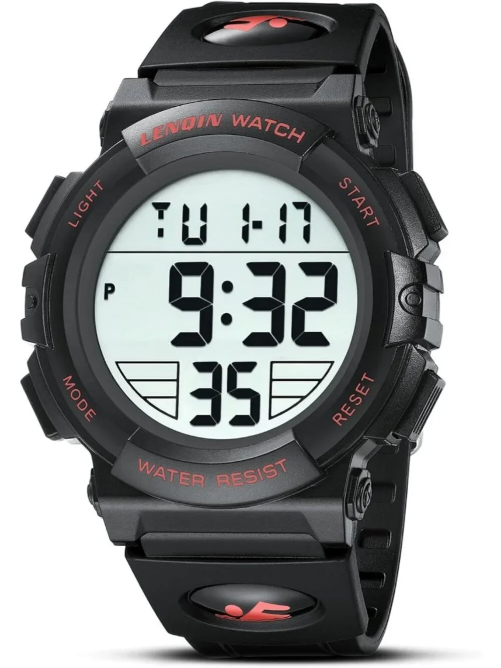Men's Black And Red Analog Quartz Waterproof Tactical Digital Alarm Wrist Watch